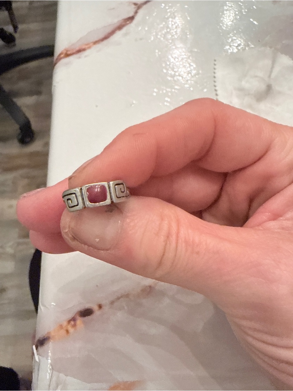 PRECO Sterling-Style Women's Ring with Red Stone and Greek Key Accents